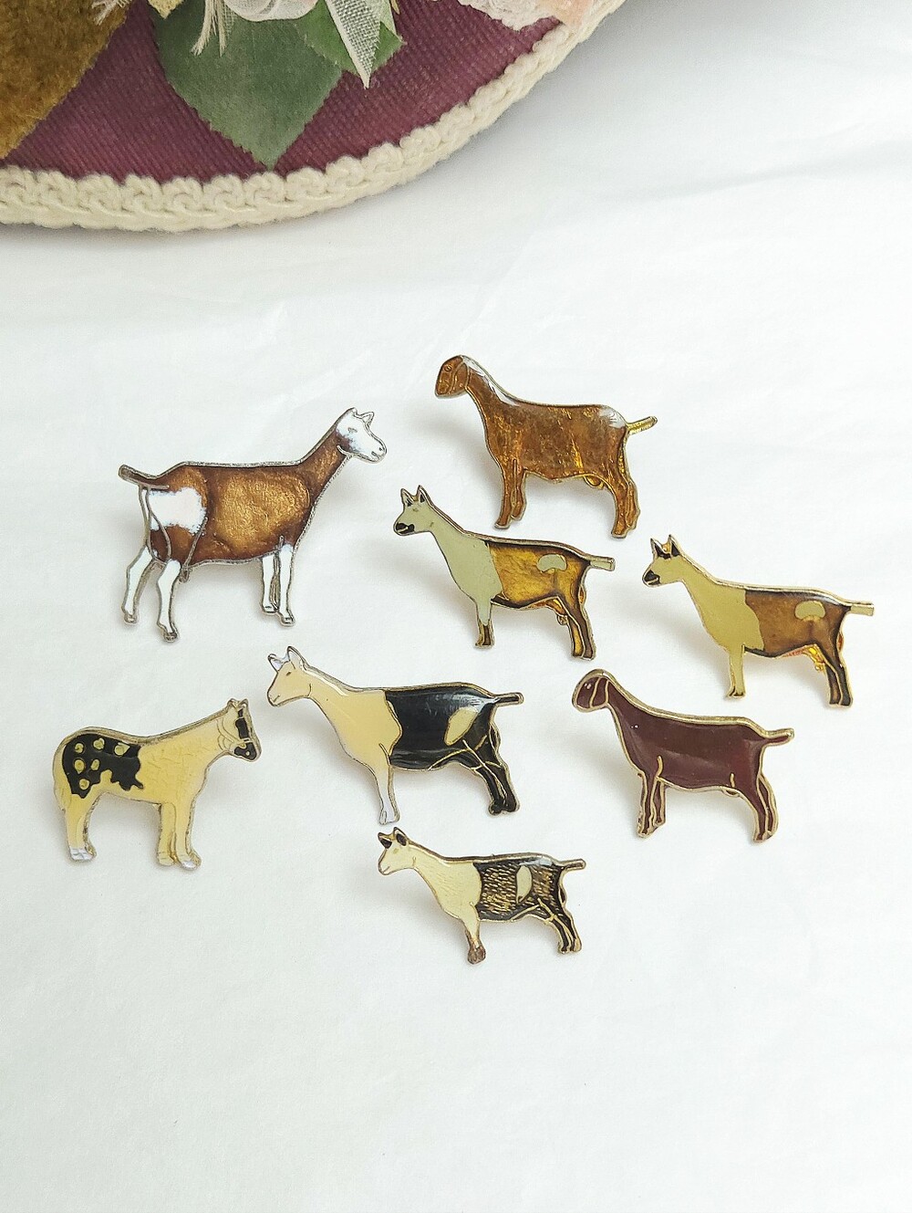 Vintage Diary Goat Lapel Pins Lot of 8 Toggenburg Nubian & Nigerian Dwarf goat